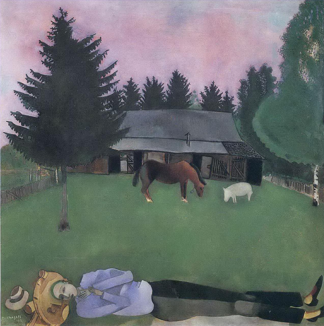 詩人の横たわる現代マルク・シャガール油絵